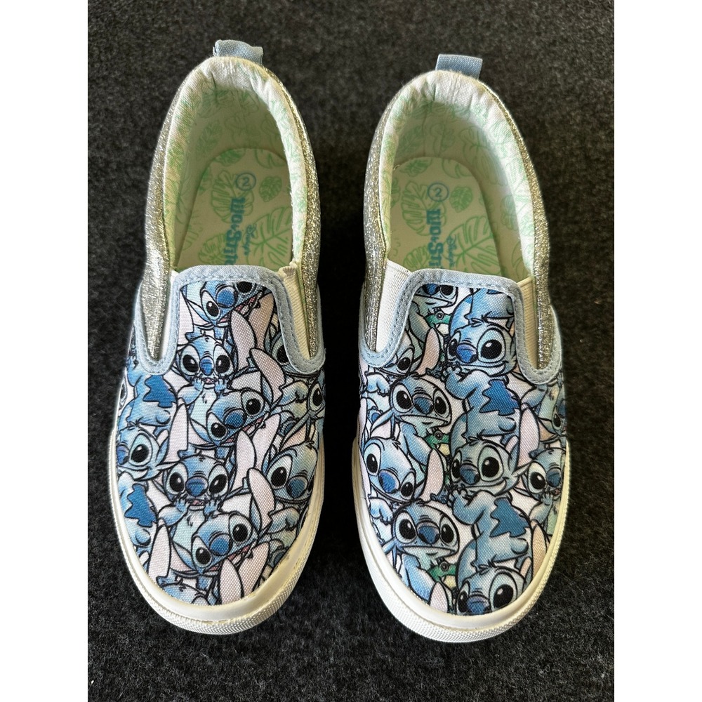 Disney Ground Up Lilo & Stitch Kids Blue Silver Glitter Slip On Sneakers Size 2
